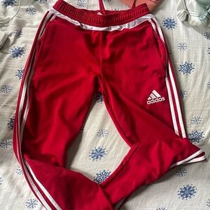 Men’s S Adidas Red Sweatpants with Signature Stripes